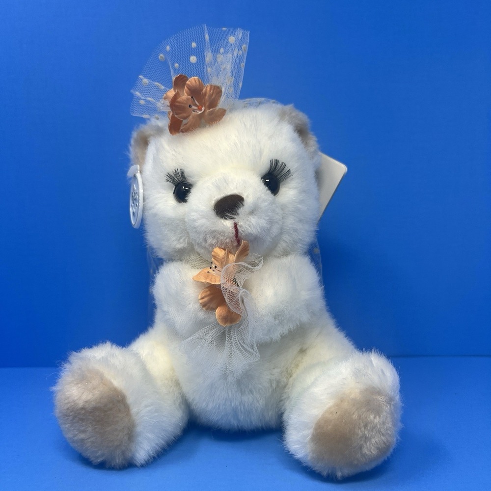 Vintage Russ Berrie Caress Bride Teddy Bear Plush Wedding 7 Inch Stuffed Animal